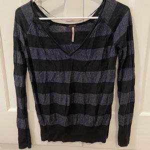 Free People Black & Blue Sparkle Striped Sweater